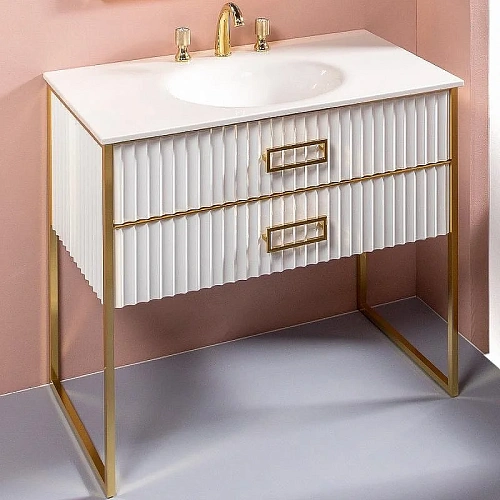 Тумба под раковину Armadi Art Monaco 100см белая глянец + золото под раковину чашу 867-100-WG Тумба под раковину Armadi Art Monaco 100см белая глянец + золото под раковину чашу 867-100-WG