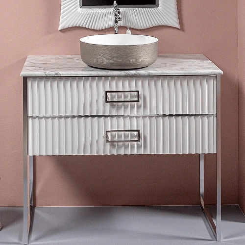 Тумба под раковину Armadi Art Monaco 100см белая глянец + хром под раковину чашу 867-100-WCR Тумба под раковину Armadi Art Monaco 100см белая глянец + хром под раковину чашу 867-100-WCR