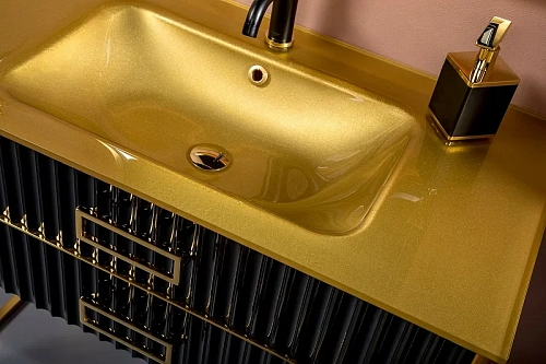 Тумба под раковину Armadi Art Monaco 80см черная глянец + золото под раковину 866-080-BG Тумба под раковину Armadi Art Monaco 80см черная глянец + золото под раковину 866-080-BG