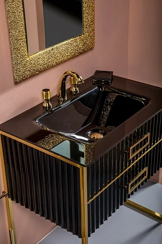 Тумба под раковину Armadi Art Monaco 80см черная глянец + золото под раковину 866-080-BG Тумба под раковину Armadi Art Monaco 80см черная глянец + золото под раковину 866-080-BG