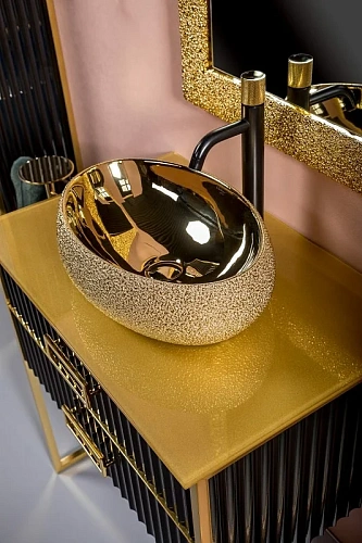 Тумба под раковину Armadi Art Monaco 80см черная глянец + золото под раковину чашу 867-080-BG Тумба под раковину Armadi Art Monaco 80см черная глянец + золото под раковину чашу 867-080-BG