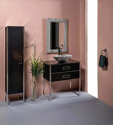 Тумба под раковину Armadi Art Monaco 80см черная глянец + хром под раковину чашу 867-080-BCR Тумба под раковину Armadi Art Monaco 80см черная глянец + хром под раковину чашу 867-080-BCR