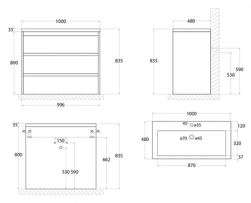 Тумба под раковину ART&MAX FAMILY FAMILY-1000-3C-PIA-PB напольная с тремя выкатными ящиками, Pino Bi Family-1000-3C-PIA-PB Тумба под раковину ART&MAX FAMILY FAMILY-1000-3C-PIA-PB напольная с тремя выкатными ящиками, Pino Bi Family-1000-3C-PIA-PB
