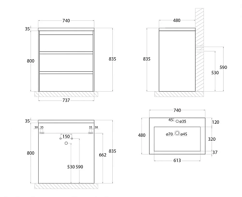 Тумба под раковину ART&MAX FAMILY FAMILY-750-3C-PIA-PB напольная с тремя выкатными ящиками, Pino Bia Family-750-3C-PIA-PB Тумба под раковину ART&MAX FAMILY FAMILY-750-3C-PIA-PB напольная с тремя выкатными ящиками, Pino Bia Family-750-3C-PIA-PB