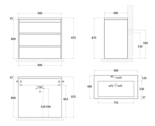 Тумба под раковину ART&MAX FAMILY напольная с тремя выкатными ящиками, Pino Siberia, 900x480x845, FA Family-900-3C-PIA-PS Тумба под раковину ART&MAX FAMILY напольная с тремя выкатными ящиками, Pino Siberia, 900x480x845, FA Family-900-3C-PIA-PS