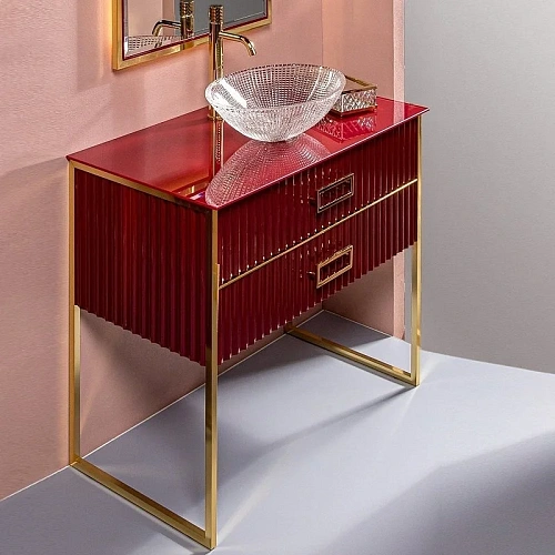Тумба под раковину Boheme MONACO 100см h84см бордо глянец + золото под раковину моноблок 866-100-RG Тумба под раковину Boheme MONACO 100см h84см бордо глянец + золото под раковину моноблок 866-100-RG