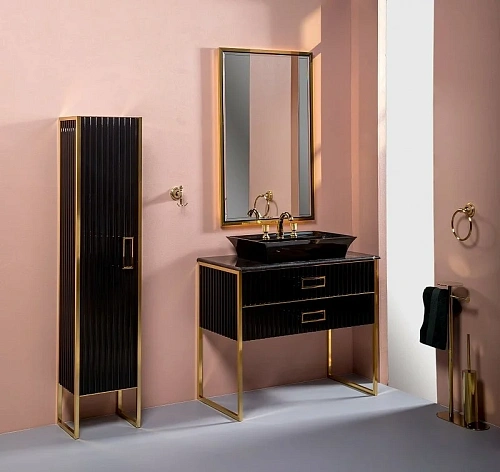 Тумба под раковину Boheme MONACO 100см h84см черная глянец + золото под раковину моноблок 866-100-BG Тумба под раковину Boheme MONACO 100см h84см черная глянец + золото под раковину моноблок 866-100-BG