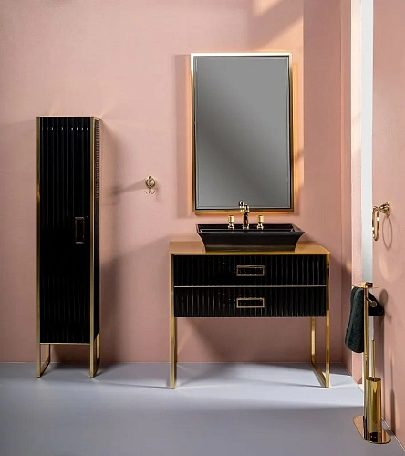 Тумба под раковину Boheme MONACO 100см h84см черная глянец + золото под раковину моноблок 866-100-BG Тумба под раковину Boheme MONACO 100см h84см черная глянец + золото под раковину моноблок 866-100-BG