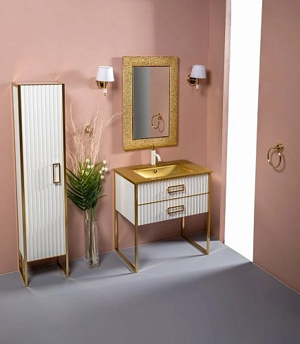 Тумба под раковину Boheme MONACO 80см h74см белая глянец + золото под раковину чашу 867-080-WG Тумба под раковину Boheme MONACO 80см h74см белая глянец + золото под раковину чашу 867-080-WG