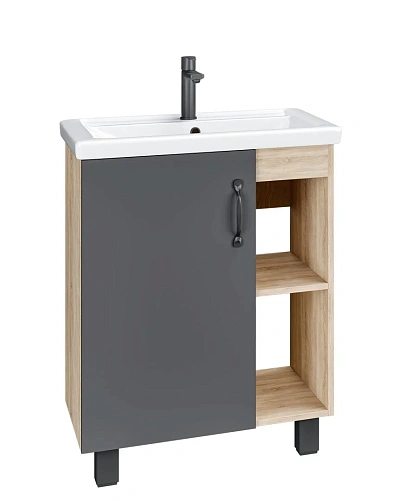 Тумба под раковину GROSSMAN ФЛАЙ-60 см дуб сонома/серая (ум.Фостер-60) напольная 106002 Тумба под раковину GROSSMAN ФЛАЙ-60 см дуб сонома/серая (ум.Фостер-60) напольная 106002