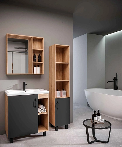 Тумба под раковину GROSSMAN ФЛАЙ-70 см дуб сонома/серая (ум.Фостер-70) напольная 107002 Тумба под раковину GROSSMAN ФЛАЙ-70 см дуб сонома/серая (ум.Фостер-70) напольная 107002