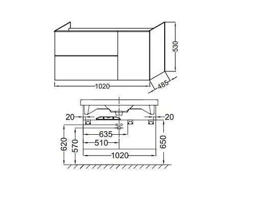 Тумба под раковину Jacob Delafon Odeon Up EB891-F90 смешанное дерево 102 см Тумба под раковину Jacob Delafon Odeon Up EB891-F90 смешанное дерево 102 см