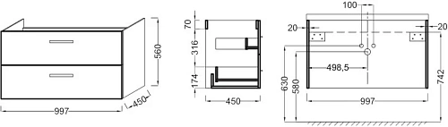 Тумба под раковину Jacob Delafon Ola EB392RU-N14, серый антрацит 100 см Тумба под раковину Jacob Delafon Ola EB392RU-N14, серый антрацит 100 см