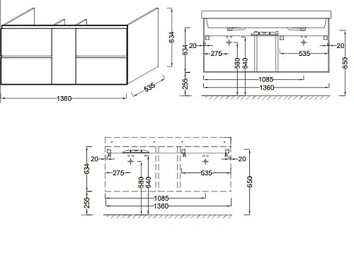 Тумба под раковину Jacob Delafon Soprano 136 см EB1335-N18 Тумба под раковину Jacob Delafon Soprano 136 см EB1335-N18