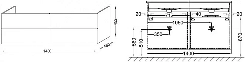Тумба под раковину Jacob Delafon Vox 140 см EB2070-R1-G1C Тумба под раковину Jacob Delafon Vox 140 см EB2070-R1-G1C