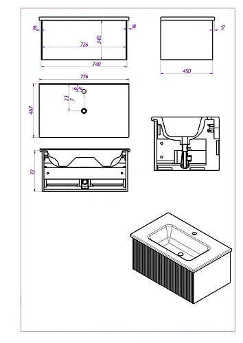 Тумба под раковину La Fenice TERRA Grigio 80 FNC-01-TER-G-80 серая Тумба под раковину La Fenice TERRA Grigio 80 FNC-01-TER-G-80 серая