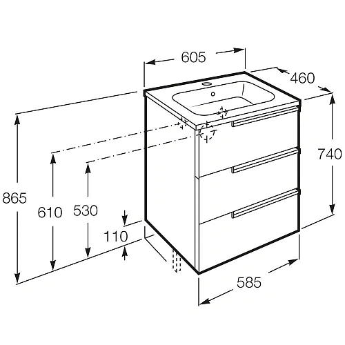 Тумба под раковину Roca Victoria Nord Black Edition 60 3 ящика ZRU9302832 Тумба под раковину Roca Victoria Nord Black Edition 60 3 ящика ZRU9302832
