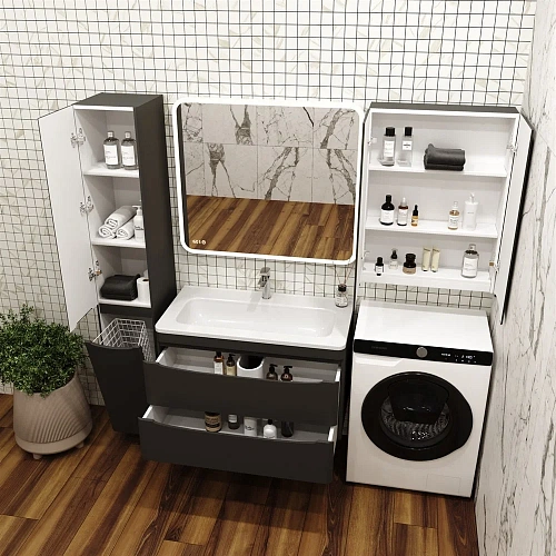 Тумба под раковину Style Line Бергамо мини 90 (2 ящ.) Люкс антискрейтч черный, PLUS подвесная СС-00002366 Тумба под раковину Style Line Бергамо мини 90 (2 ящ.) Люкс антискрейтч черный, PLUS подвесная СС-00002366