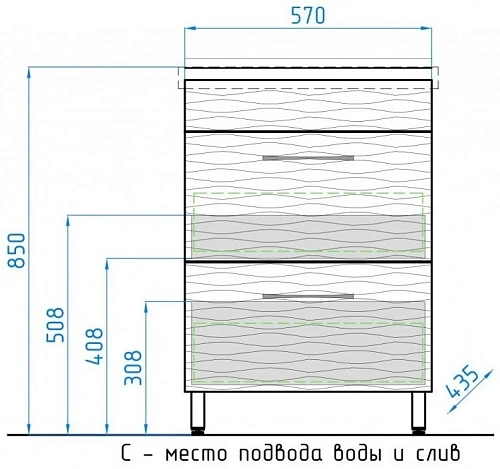 Тумба под раковину Style Line напольная Ассоль 60 (2 ящ.) ЛС-00000342 Тумба под раковину Style Line напольная Ассоль 60 (2 ящ.) ЛС-00000342