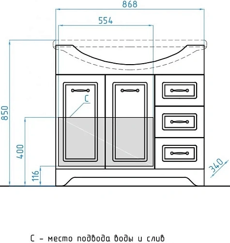 Тумба под раковину Style Line Олеандр-2 90 (3 ящ.) ЛС-00000241 Тумба под раковину Style Line Олеандр-2 90 (3 ящ.) ЛС-00000241