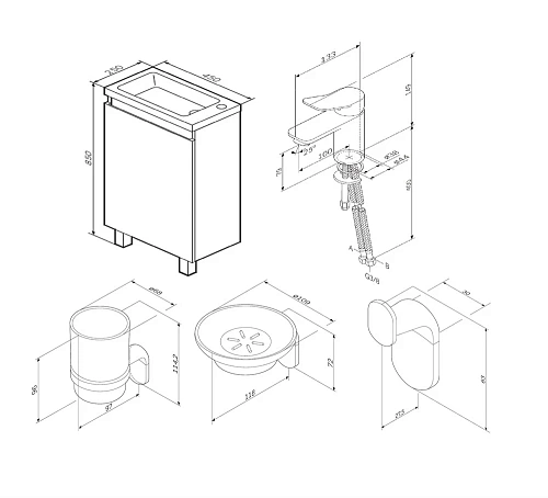 Тумба с раковиной AM.PM X-Joy 45 BK85FJ со смесителем и аксессуарами Тумба с раковиной AM.PM X-Joy 45 BK85FJ со смесителем и аксессуарами