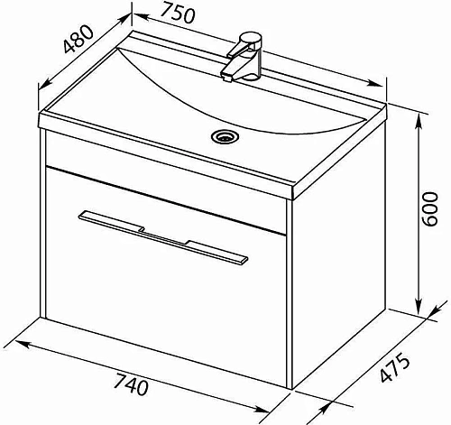Тумба с раковиной Aquanet Августа 75 белый (ручка хром) 00287693 Тумба с раковиной Aquanet Августа 75 белый (ручка хром) 00287693