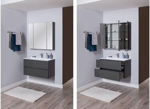 Тумба с раковиной Aquanet Алвита 90 серый антрацит 00242609 Тумба с раковиной Aquanet Алвита 90 серый антрацит 00242609