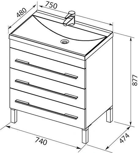 Тумба с раковиной Aquanet Верона 75 белый (напольная 3 ящика) 00287671 Тумба с раковиной Aquanet Верона 75 белый (напольная 3 ящика) 00287671