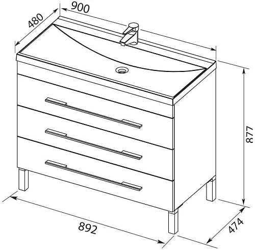 Тумба с раковиной Aquanet Верона 90 белый (напольная 3 ящика) 00287674 Тумба с раковиной Aquanet Верона 90 белый (напольная 3 ящика) 00287674