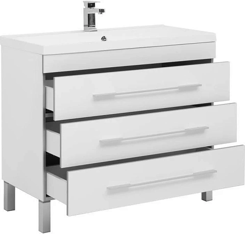 Тумба с раковиной Aquanet Верона NEW 100 белый (напольная 3 ящика) 00178471 + 00204096 Тумба с раковиной Aquanet Верона NEW 100 белый (напольная 3 ящика) 00178471 + 00204096