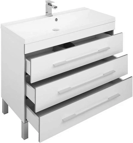 Тумба с раковиной Aquanet Верона NEW 100 белый (напольная 3 ящика) 00178471 + 00204096 Тумба с раковиной Aquanet Верона NEW 100 белый (напольная 3 ящика) 00178471 + 00204096