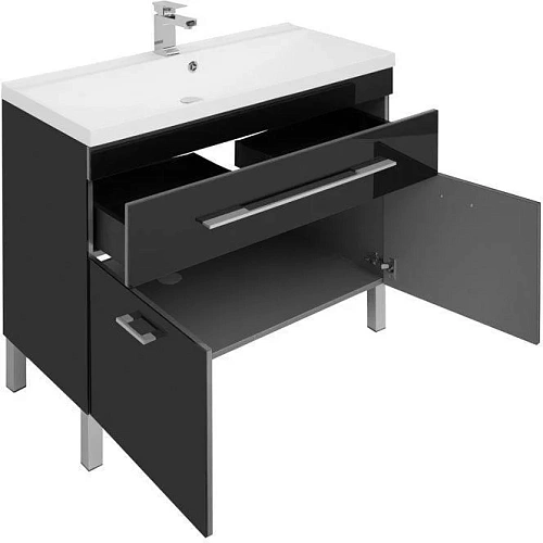 Тумба с раковиной Aquanet Верона NEW 100 черный (напольная 1 ящик 2 дверцы) 00182711 + 00204096 Тумба с раковиной Aquanet Верона NEW 100 черный (напольная 1 ящик 2 дверцы) 00182711 + 00204096