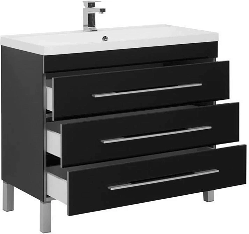 Тумба с раковиной Aquanet Верона NEW 100 черный (напольная 3 ящика) 00178472 + 00204096 Тумба с раковиной Aquanet Верона NEW 100 черный (напольная 3 ящика) 00178472 + 00204096