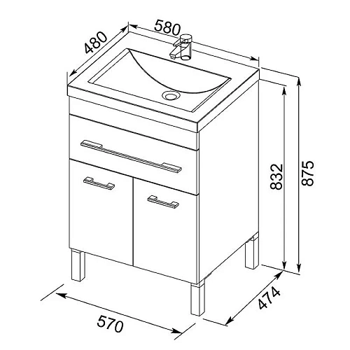 Тумба с раковиной Aquanet Верона NEW 58 белый (напольная 1 ящик 2 дверцы) 00213028 Тумба с раковиной Aquanet Верона NEW 58 белый (напольная 1 ящик 2 дверцы) 00213028