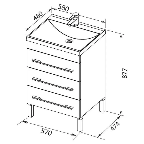 Тумба с раковиной Aquanet Верона NEW 58 белый (напольная 3 ящика) 00178253 + 00204117 Тумба с раковиной Aquanet Верона NEW 58 белый (напольная 3 ящика) 00178253 + 00204117