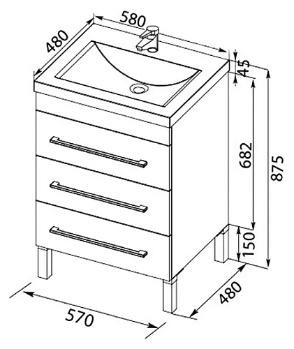 Тумба с раковиной Aquanet Верона NEW 58 белый (напольная 3 ящика) 00212876 Тумба с раковиной Aquanet Верона NEW 58 белый (напольная 3 ящика) 00212876