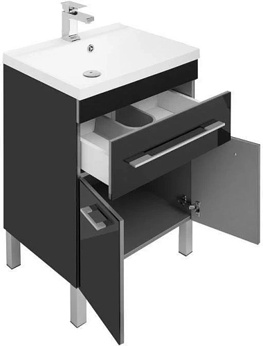 Тумба с раковиной Aquanet Верона NEW 58 черный (напольная 1 ящик 2 дверцы) 00182705 + 00204117 Тумба с раковиной Aquanet Верона NEW 58 черный (напольная 1 ящик 2 дверцы) 00182705 + 00204117