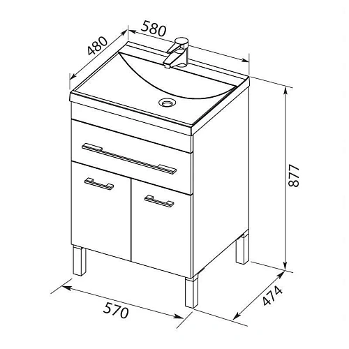 Тумба с раковиной Aquanet Верона NEW 58 черный (напольная 1 ящик 2 дверцы) 00182705 + 00204117 Тумба с раковиной Aquanet Верона NEW 58 черный (напольная 1 ящик 2 дверцы) 00182705 + 00204117