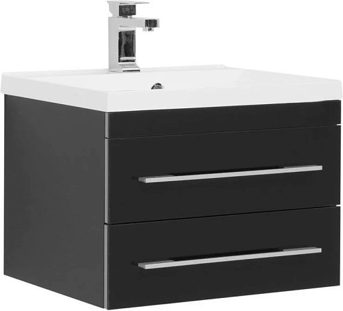 Тумба с раковиной Aquanet Верона NEW 58 черный (подвесная 2 ящика) 00180175 + 00204117 Тумба с раковиной Aquanet Верона NEW 58 черный (подвесная 2 ящика) 00180175 + 00204117