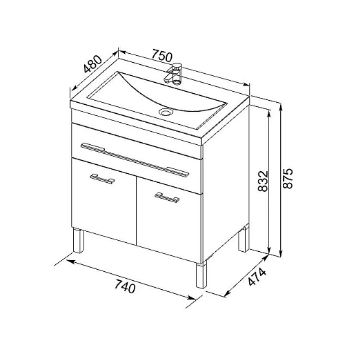 Тумба с раковиной Aquanet Верона NEW 75 белый (напольная 1 ящик 2 дверцы) 00213031 Тумба с раковиной Aquanet Верона NEW 75 белый (напольная 1 ящик 2 дверцы) 00213031