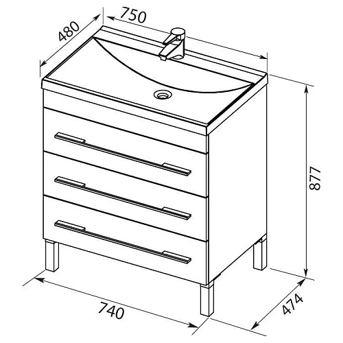 Тумба с раковиной Aquanet Верона NEW 75 белый (напольная 3 ящика) 00178254 + 00204118 Тумба с раковиной Aquanet Верона NEW 75 белый (напольная 3 ящика) 00178254 + 00204118