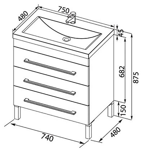 Тумба с раковиной Aquanet Верона NEW 75 белый (напольная 3 ящика) 00212874 Тумба с раковиной Aquanet Верона NEW 75 белый (напольная 3 ящика) 00212874