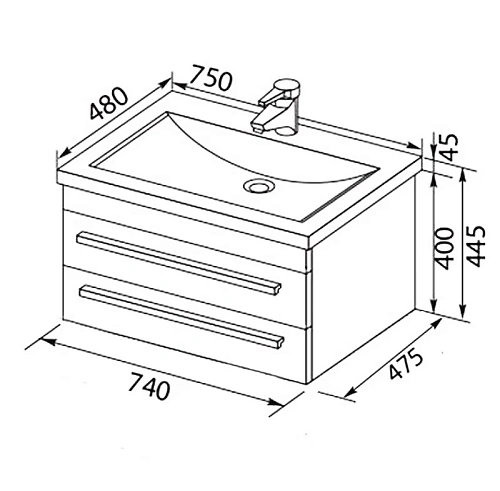 Тумба с раковиной Aquanet Верона NEW 75 белый (подвесная 2 ящика) 00212868 Тумба с раковиной Aquanet Верона NEW 75 белый (подвесная 2 ящика) 00212868