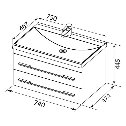 Тумба с раковиной Aquanet Верона NEW 75 черный (подвесная 2 ящика) 00180174 + 00204118 Тумба с раковиной Aquanet Верона NEW 75 черный (подвесная 2 ящика) 00180174 + 00204118