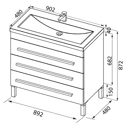 Тумба с раковиной Aquanet Верона NEW 90 белый (напольная 3 ящика) 00212872 Тумба с раковиной Aquanet Верона NEW 90 белый (напольная 3 ящика) 00212872