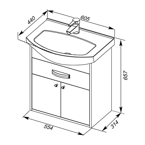 Тумба с раковиной Aquanet Грейс 60 дуб кантербери/белый (1 ящик, 2 дверцы) 00198374 + 00182641 Тумба с раковиной Aquanet Грейс 60 дуб кантербери/белый (1 ящик, 2 дверцы) 00198374 + 00182641