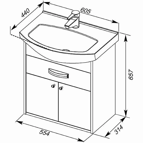 Тумба с раковиной Aquanet Грейс 60 дуб кантербери/белый (1 ящик, 2 дверцы) 00212649 Тумба с раковиной Aquanet Грейс 60 дуб кантербери/белый (1 ящик, 2 дверцы) 00212649