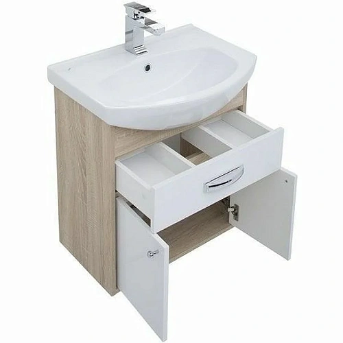 Тумба с раковиной Aquanet Грейс 60 дуб сонома/белый (1 ящик, 2 дверцы) 00212653 Тумба с раковиной Aquanet Грейс 60 дуб сонома/белый (1 ящик, 2 дверцы) 00212653