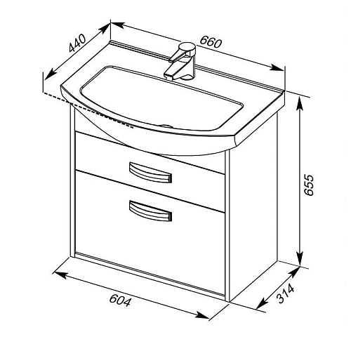 Тумба с раковиной Aquanet Грейс 65 дуб кантербери/белый (2 ящика) 00198378 + 00182642 Тумба с раковиной Aquanet Грейс 65 дуб кантербери/белый (2 ящика) 00198378 + 00182642