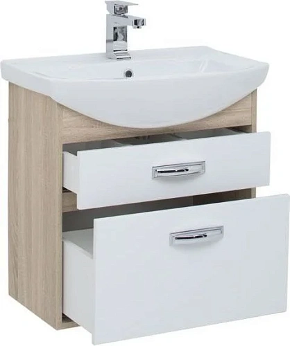 Тумба с раковиной Aquanet Грейс 65 дуб сонома/белый (2 ящика) 00198377 + 00182642 Тумба с раковиной Aquanet Грейс 65 дуб сонома/белый (2 ящика) 00198377 + 00182642